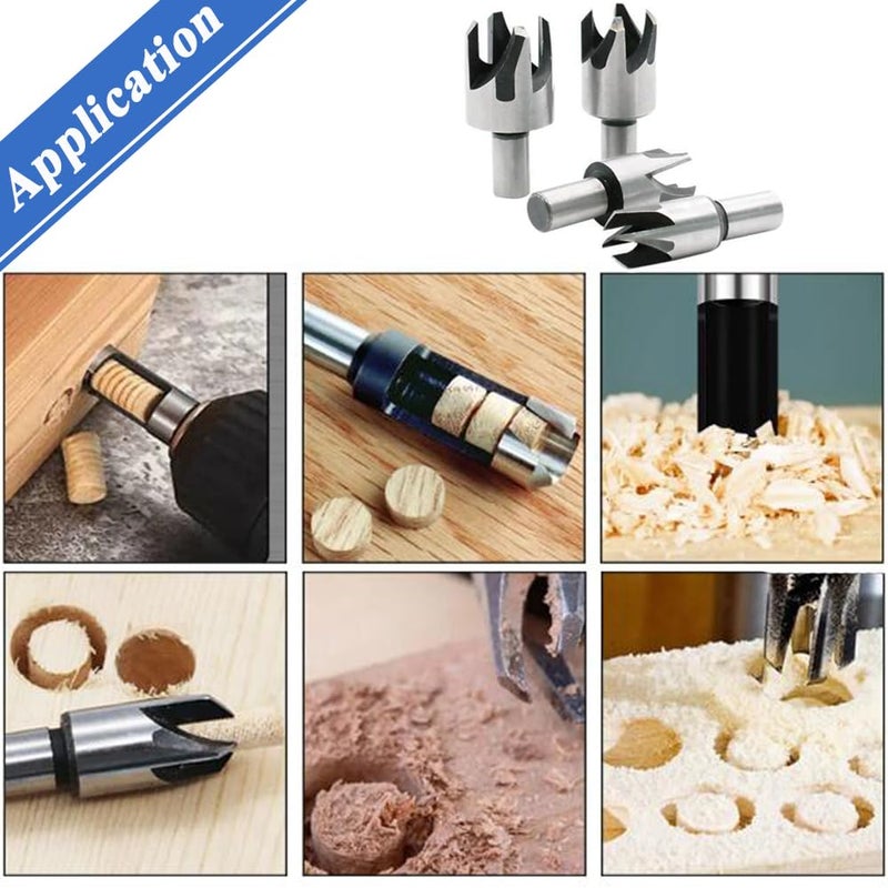 Eyech 8pcs Wood Plug Cutter Drill Bits Straight and Tapered Taper Woodworking Hole Saw Cutting Tool Carbon Steel Taper Claw Type Wood Plug Cutter Set 5/8" 1/2" 3/8" 1/4 "(6mm 10mm 13mm 16mm) - Image 4